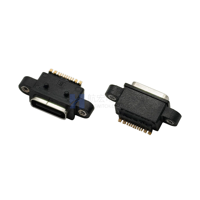 板上型防水TYPE-C16P母座 带螺母卧贴 USB母座 快充插座
