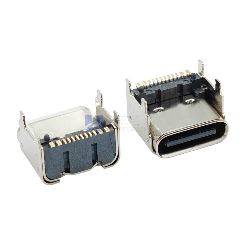 TYPE C 16pin 垫高1.90mm(CH=3.50）快充USB母座连接器
