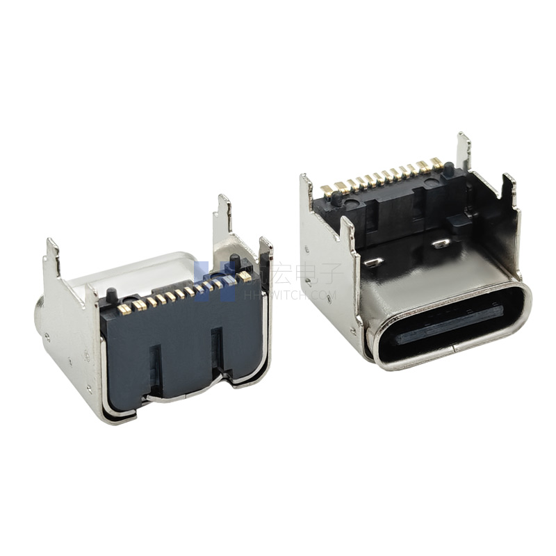 TYPE-C 16PIN 垫高3.0mm有翻边（CH=4.58)脚长1.40mm快充USB母座连