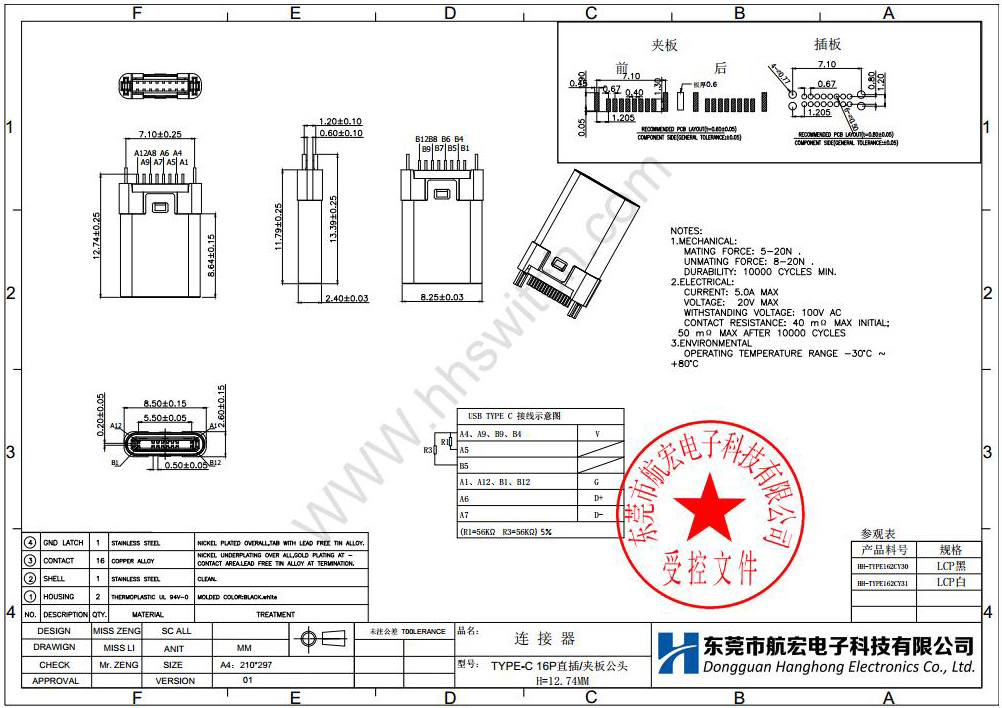 TYPE-C 16P公头尺寸图