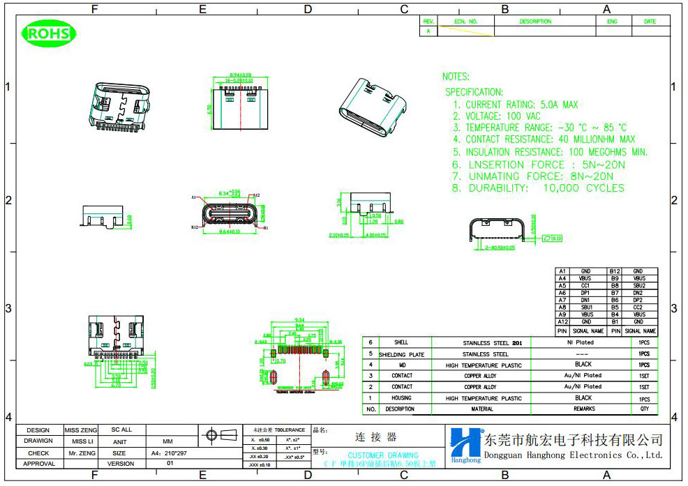 Type-C连接器尺寸图