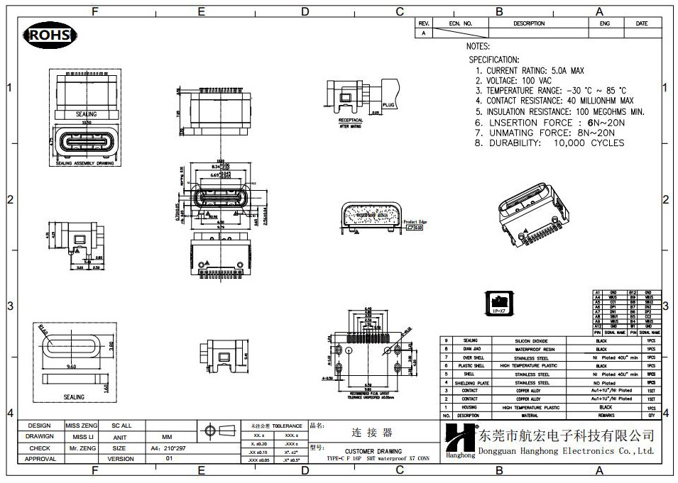 Type-C连接器尺寸图