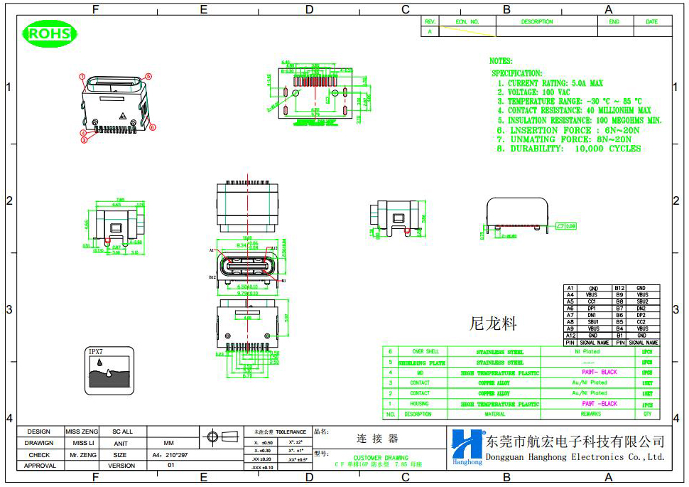 Type-C连接器尺寸图