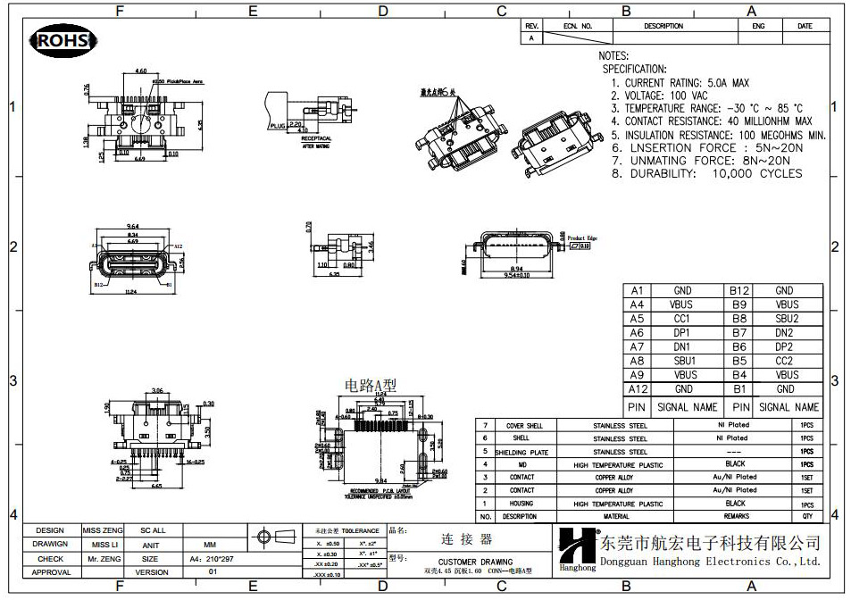 Type-C连接器尺寸图